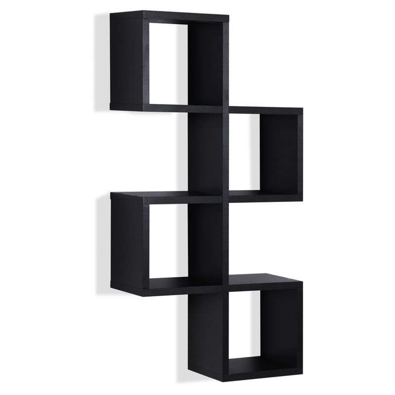 Black MDF Contemporary Floating Wall Shelf with Cubby Holes