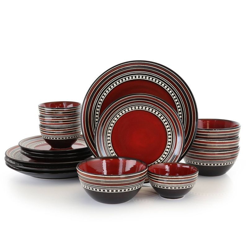 Red and Black Ceramic 16-Piece Dinnerware Set