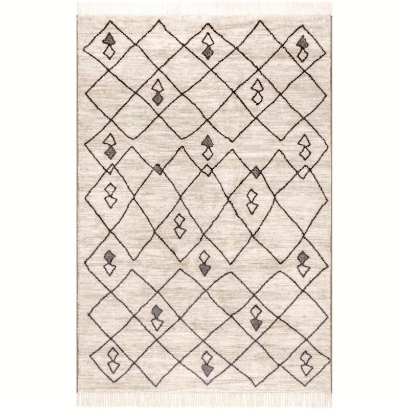 Gray Rectangular Synthetic Trellis Area Rug, 5' x 8'