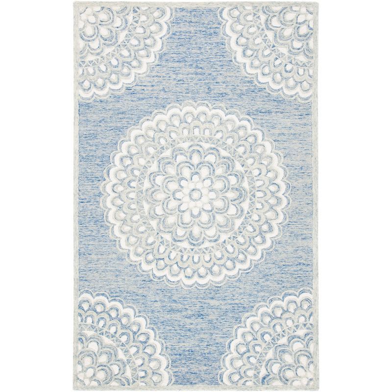 Hand-Tufted Elegance Floral Wool Rug - Blue and Ivory, 4' x 6'