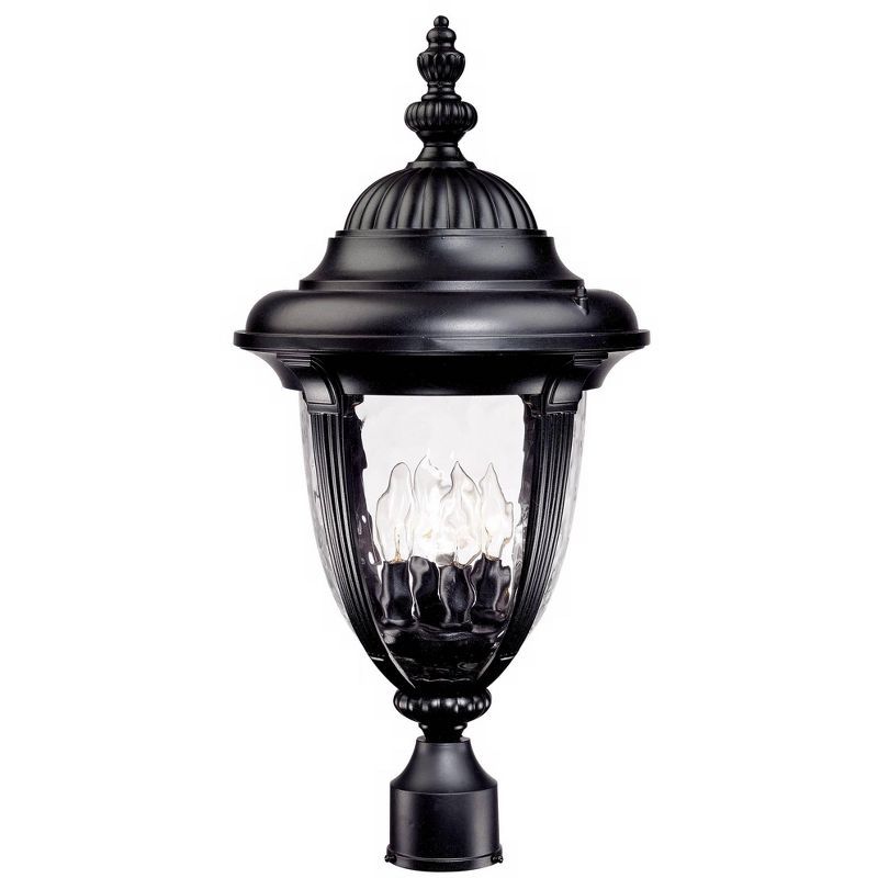 Black Bell Shade Outdoor Post Light with Clear Hammered Glass