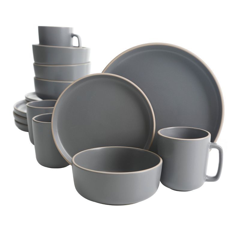 Gray Ceramic Matte Stoneware Dinnerware Set, Service for 4