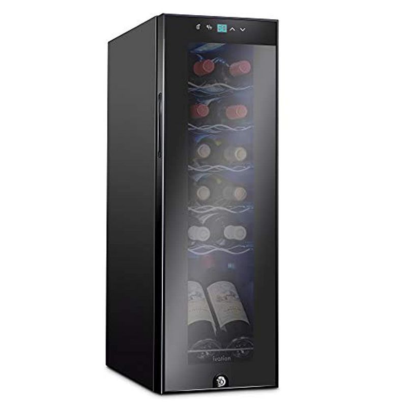 Ivation 12 Bottle Black Freestanding Wine Cooler with Lock