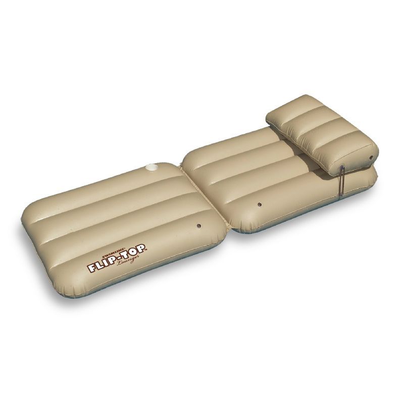 Beige Adjustable Flip-Top Inflatable Pool Lounger with Pillow