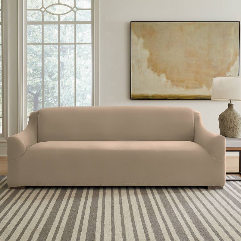 SureFit Hampstead Stretch Velvet Extra Large Beige Sofa Slipcover