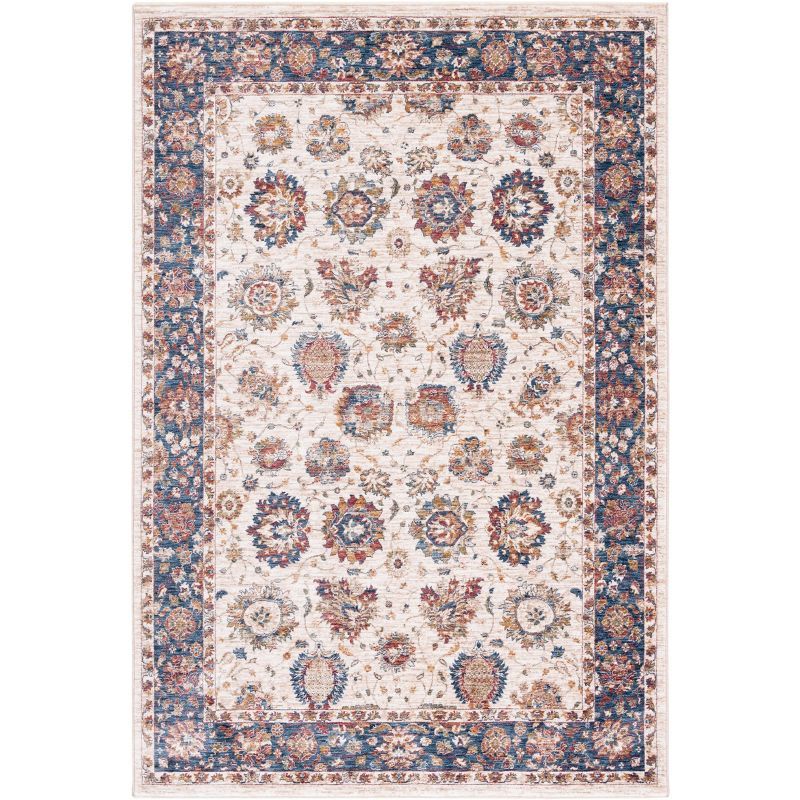 Ivory and Navy Synthetic Hand-knotted Square Area Rug