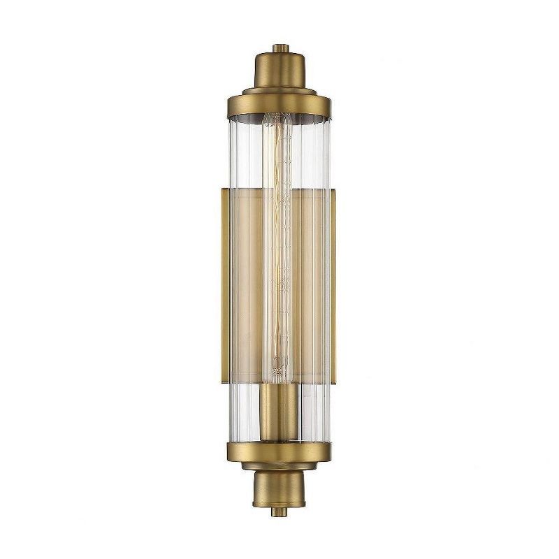 Pike Warm Brass Finish 1-Light Vanity Sconce with Clear Ribbed Glass