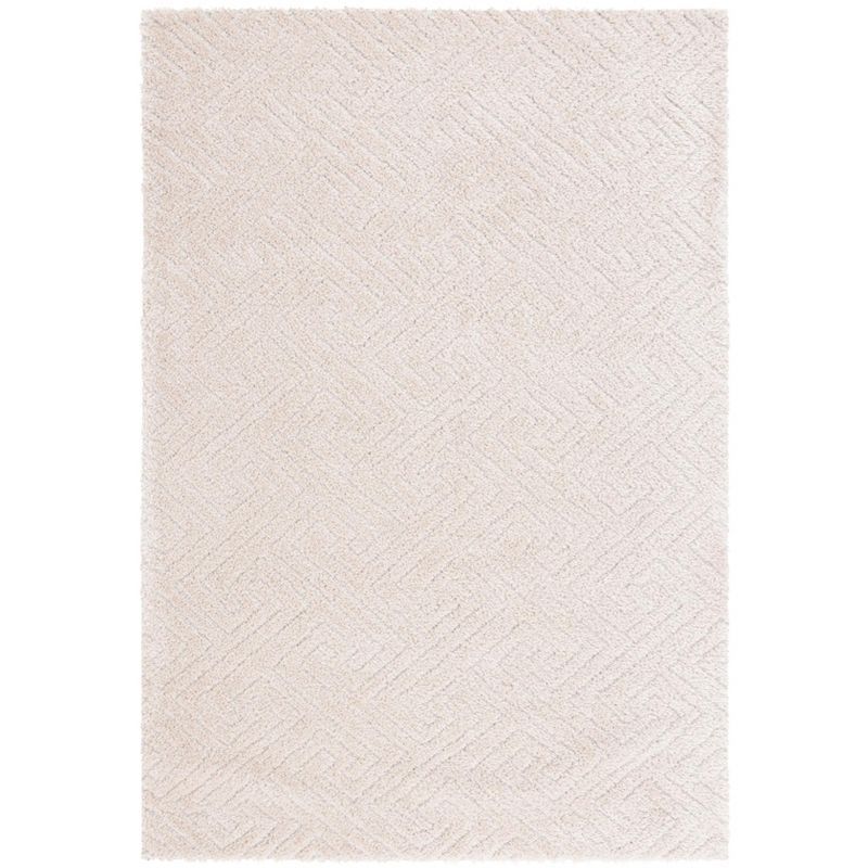 Beige Geometric Shag Synthetic Area Rug 4' x 6'