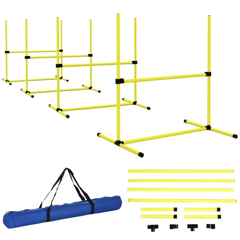 Yellow Adjustable Height Dog Agility Training Kit with Carry Bag