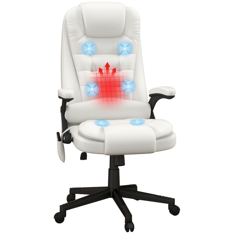 White High Back Leather Executive Swivel Office Chair with Massage and Heating