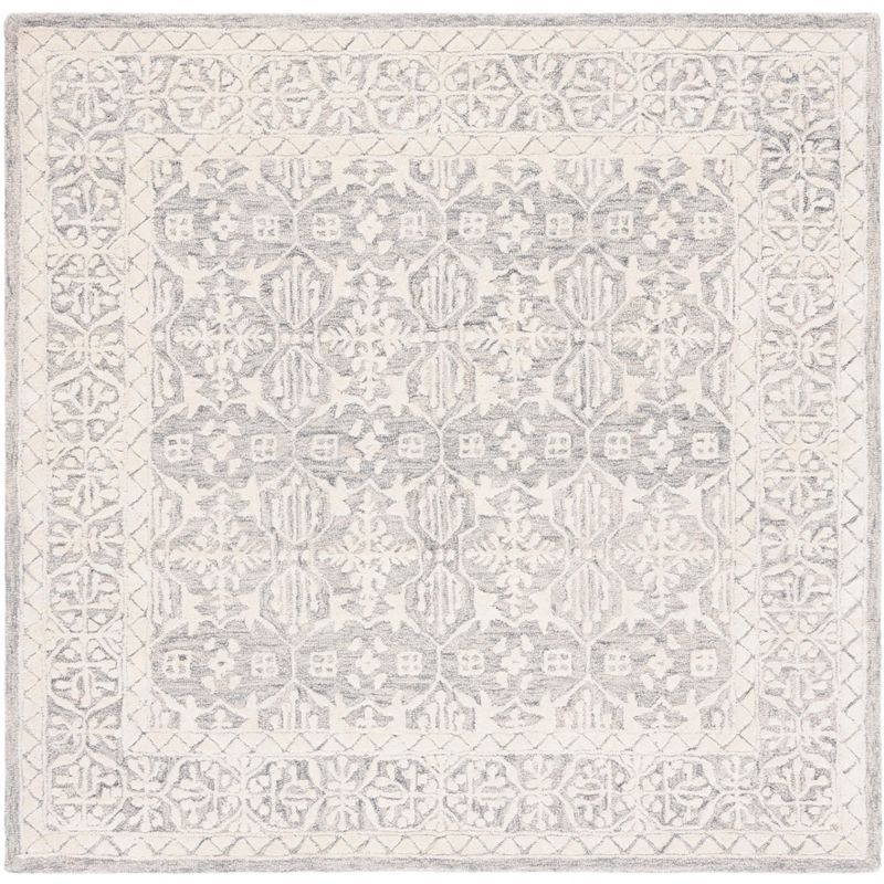 Ivory Floral Handmade Wool Tufted Square Rug