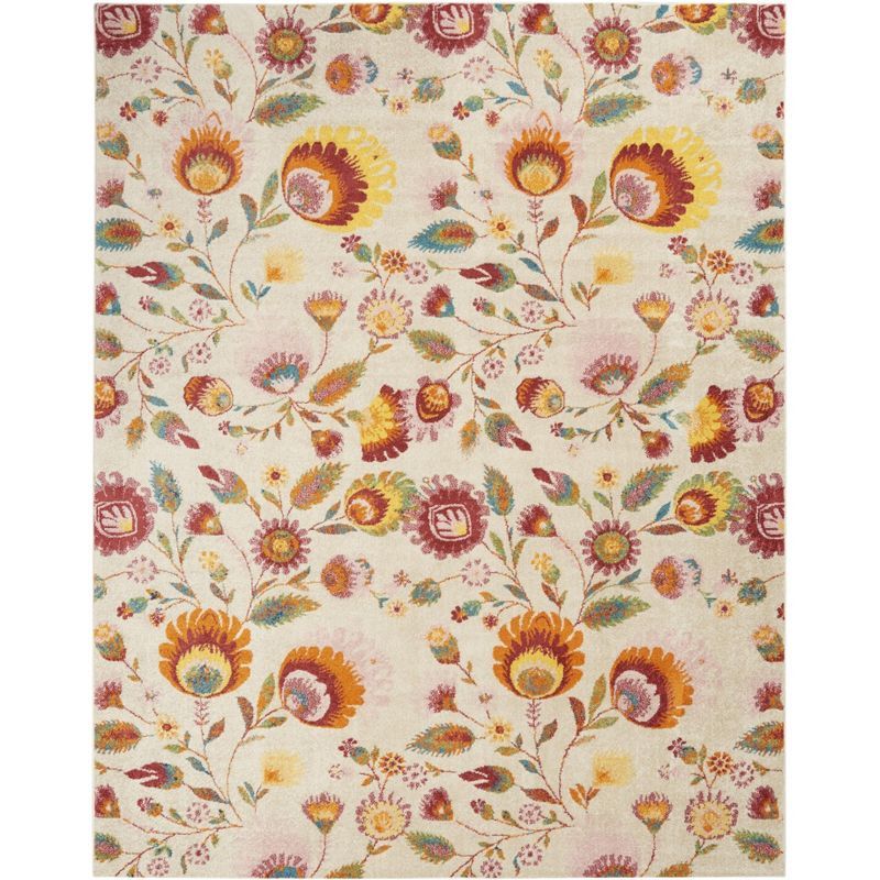 Ivory Multicolor Floral 9' x 12' Synthetic Area Rug