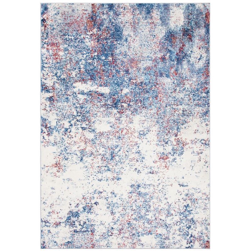 Navy and Red Synthetic Reversible Hand-Knotted Rug