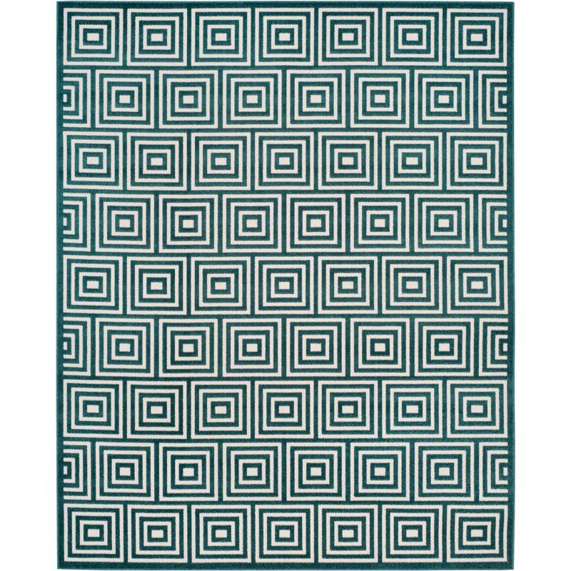 Cream-Turquoise Rectangular Geometric Synthetic Area Rug 8' x 11'2"