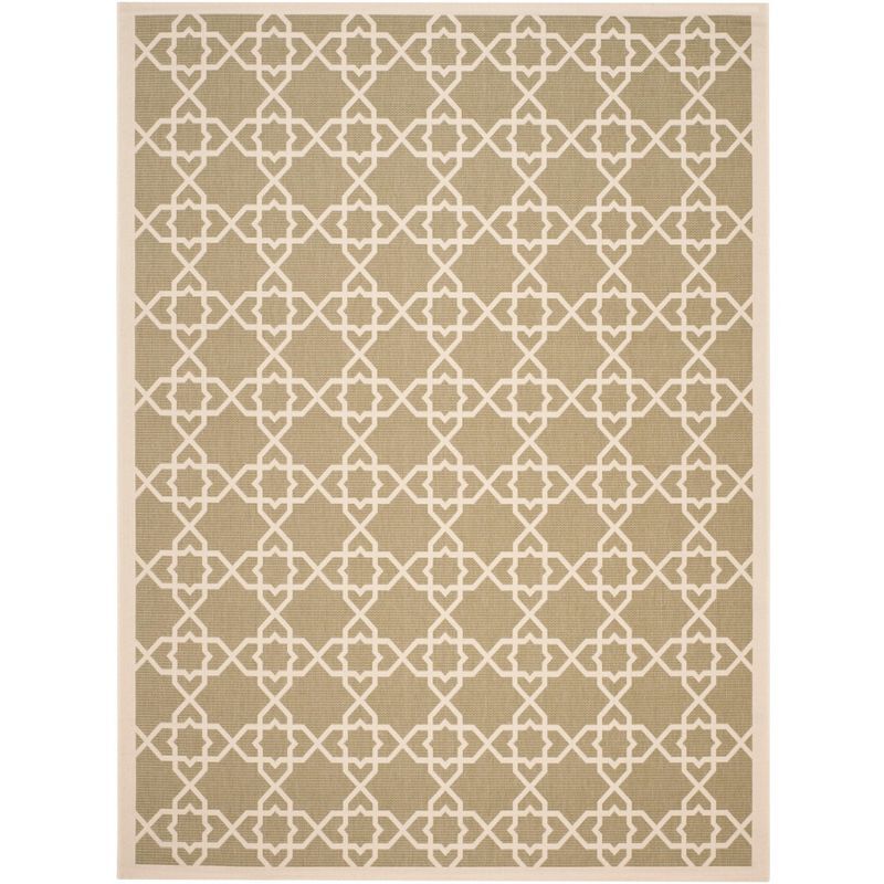 Green and Beige Geometric Low Pile Outdoor Area Rug