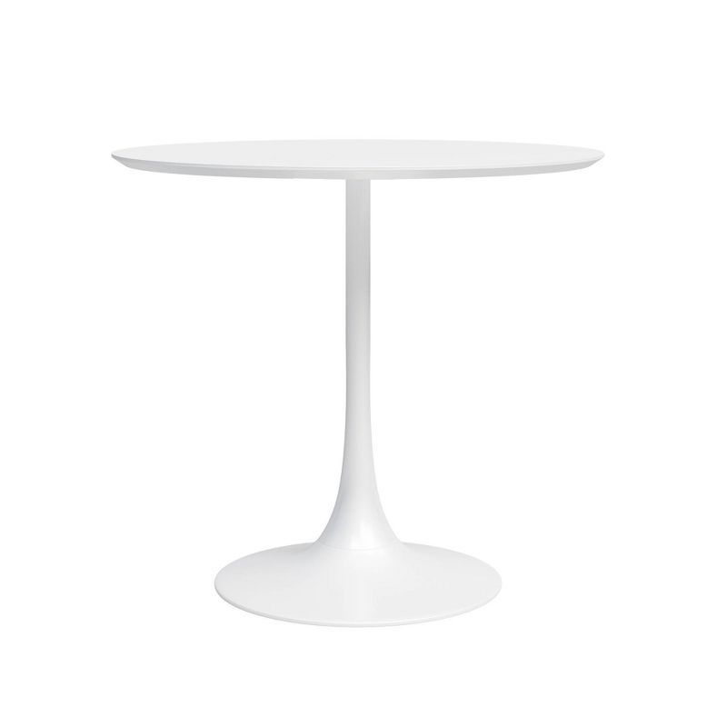 34" Modern Round Wood & Metal Dining Table in High Gloss White