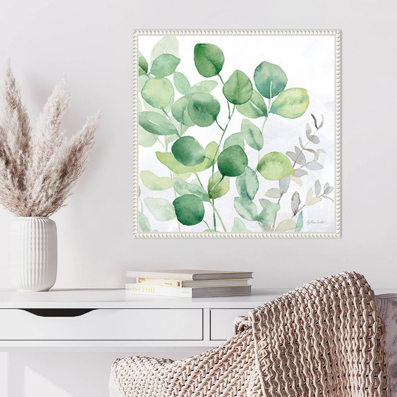 Eucalyptus Leaves II Green and White Canvas Wall Art with Floater Frame