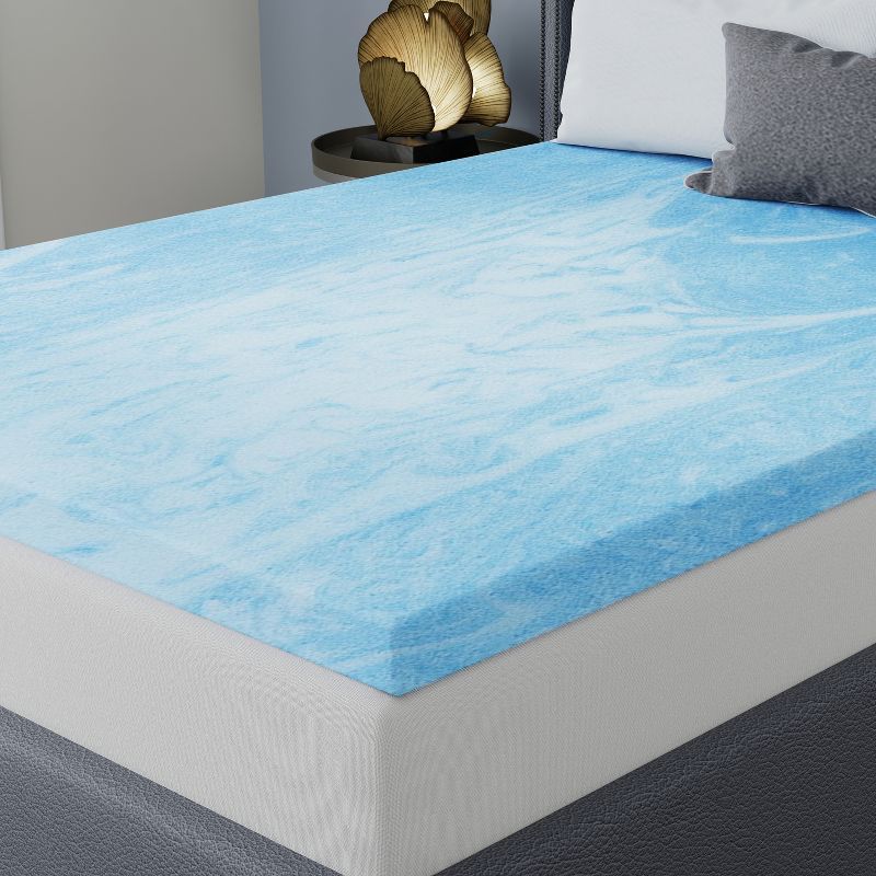 Twin Blue Gel Swirl Memory Foam Mattress Topper