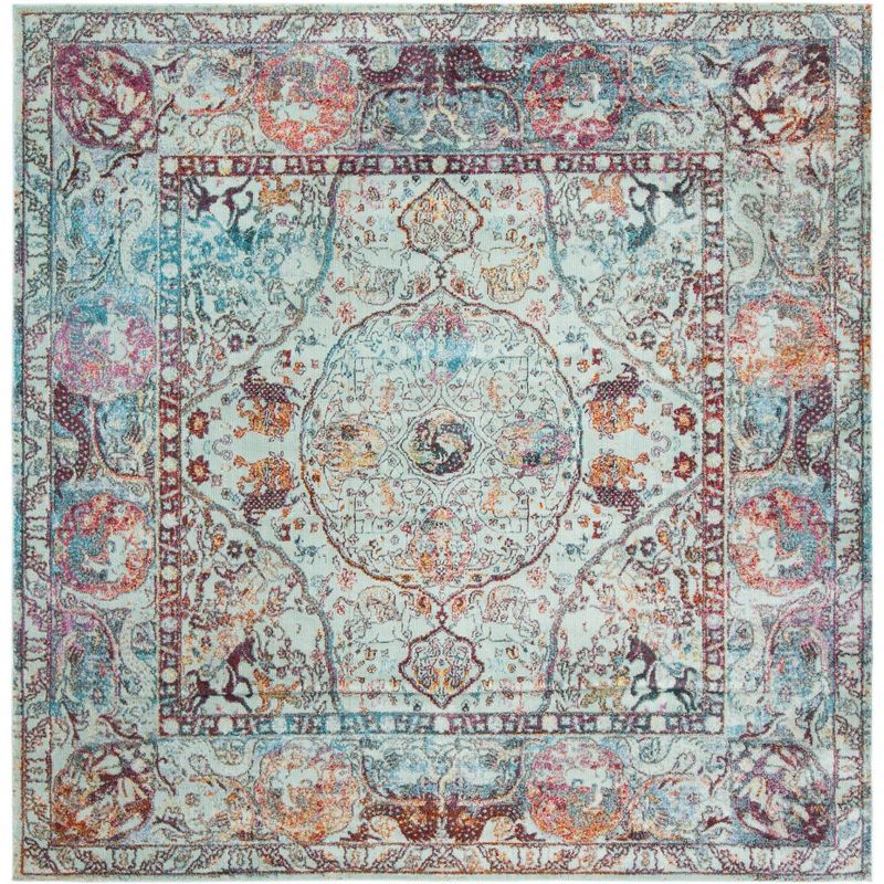 Luxor Blue Hand-Knotted Square Viscose Area Rug