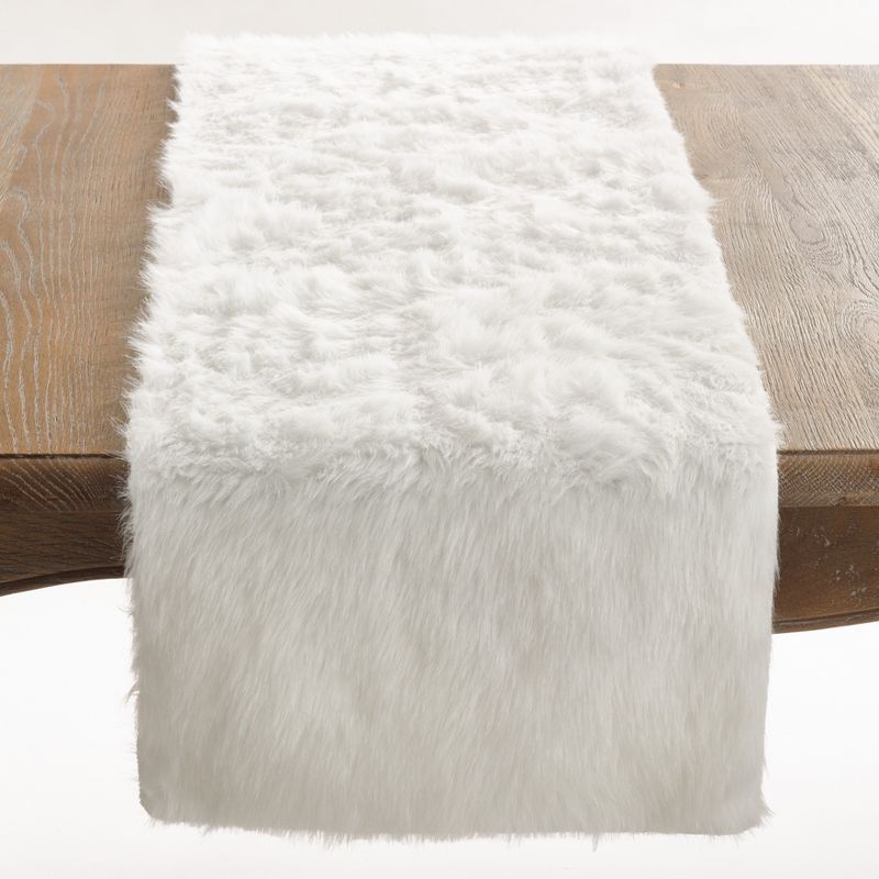 White Faux Fur Polyester Table Runner, 15" x 54"