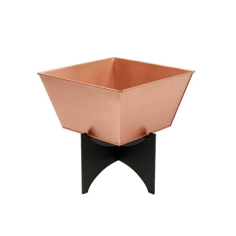 15" Copper Plated Square Planter with Black Iron Stand