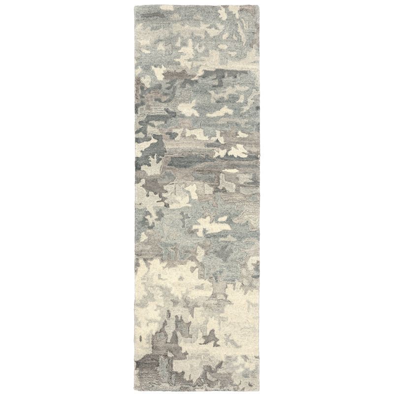 Gray and Ivory Hand-Tufted Wool Runner Rug, 2'6" x 8'