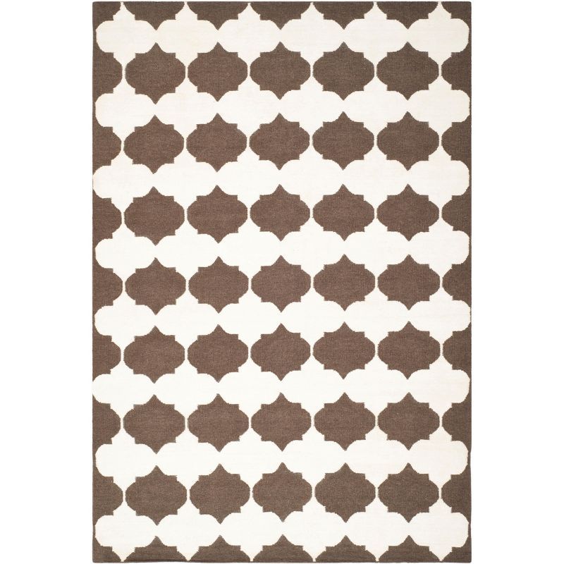 Brown and Ivory Geometric Wool Flat Woven Area Rug