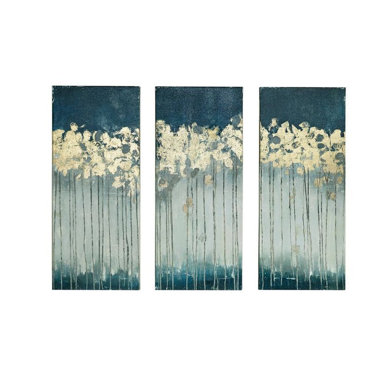 Teal and Gold Abstract Forest Canvas Art Set of 3