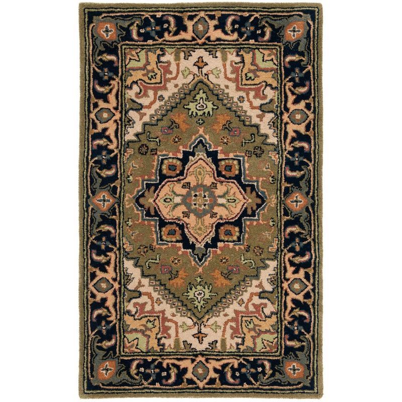 Hand-Tufted Heritage Wool Rug in Green and Light Brown - 2x3 Feet
