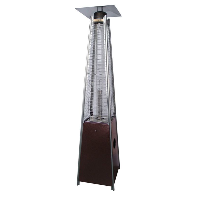 Hammered Bronze Tall Glass Tube Propane Patio Heater with Safety Shut Off