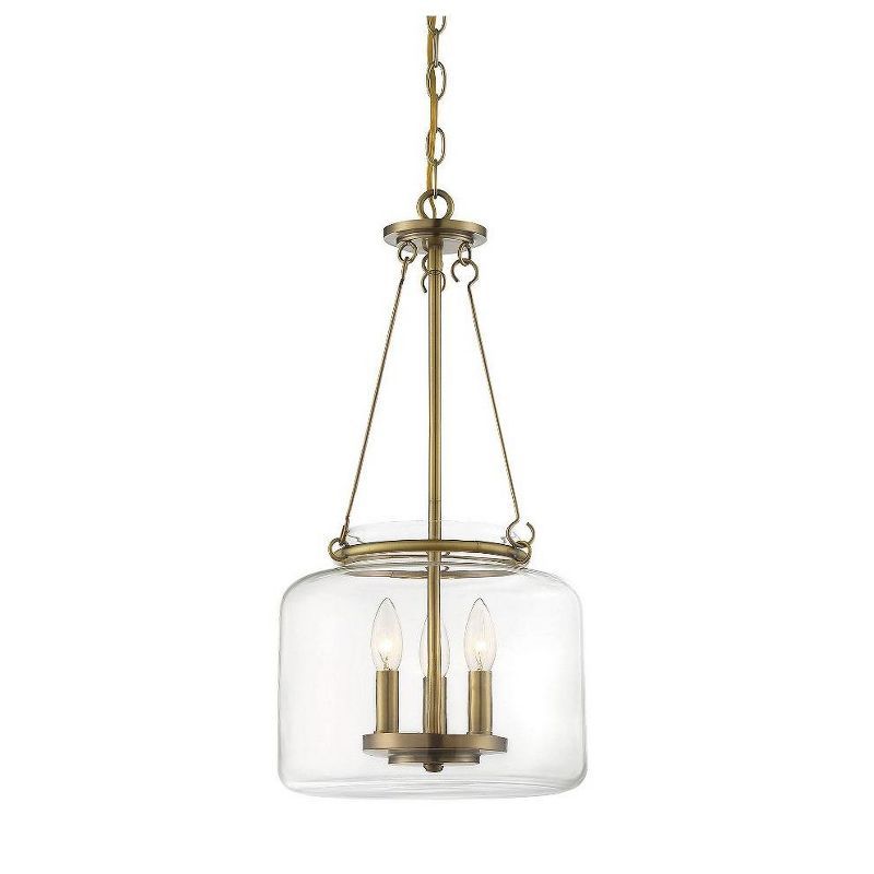 Akron Square Clear Glass and Warm Brass 3-Light Pendant