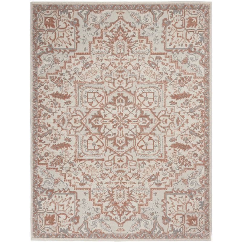 Ivory Brick Floral Synthetic 4' x 6' Rectangular Rug