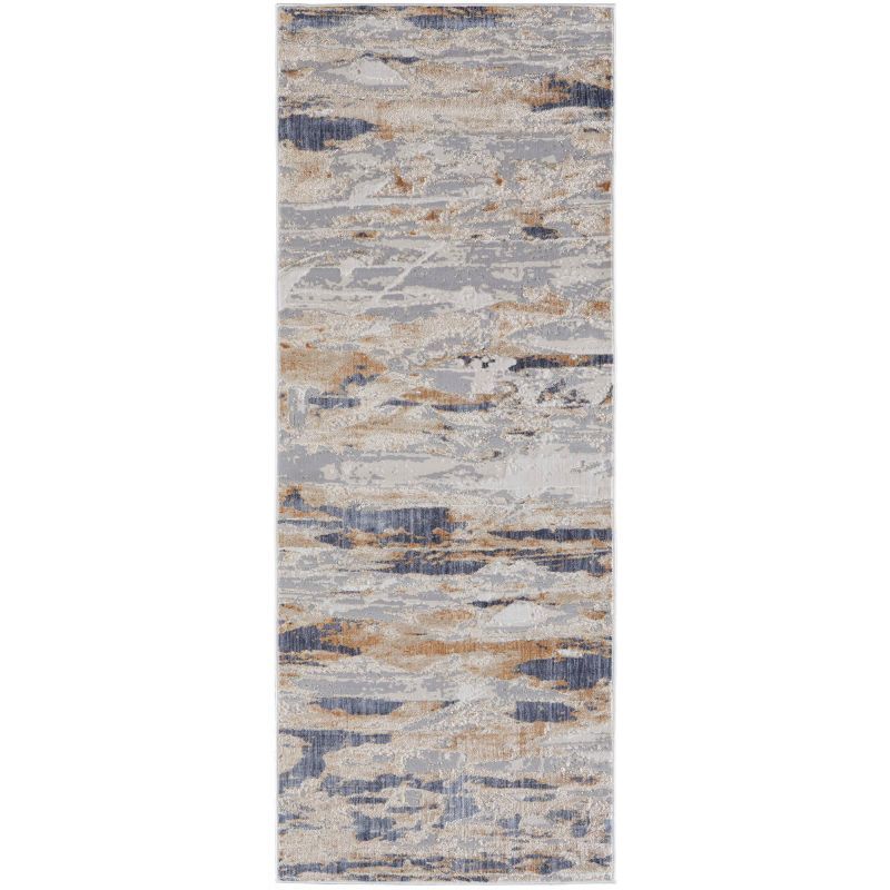 Tan and Orange Abstract Cotton Runner Rug, 3' x 12'