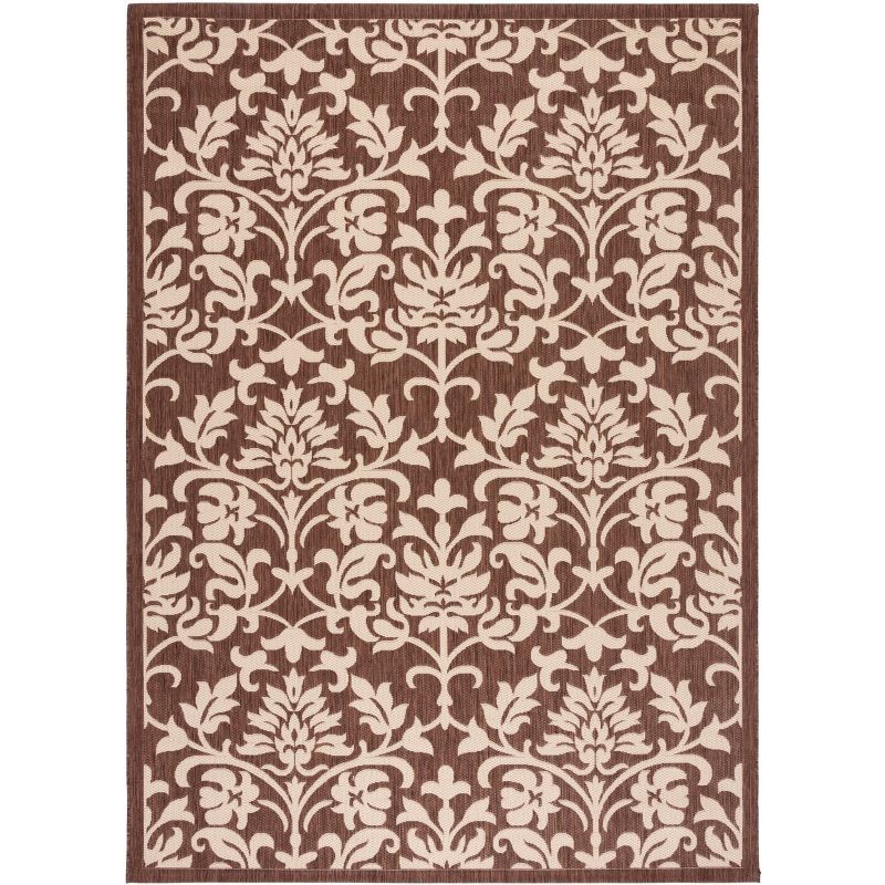 Chocolate and Natural Floral Rectangular Synthetic Rug, 8' x 11'