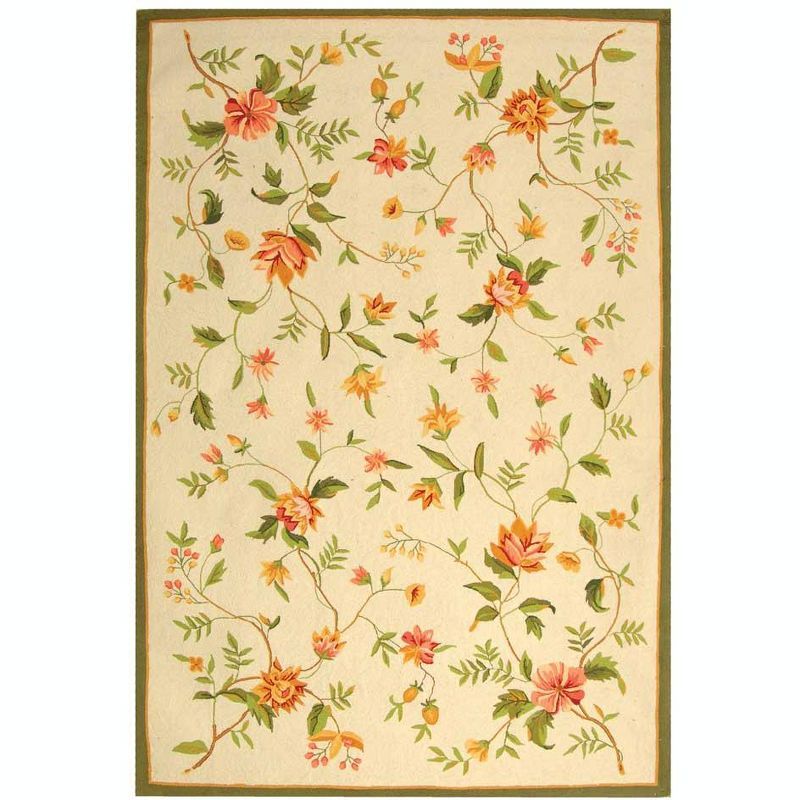 Ivory Floral Hand-Knotted Wool Area Rug, 6' x 9'