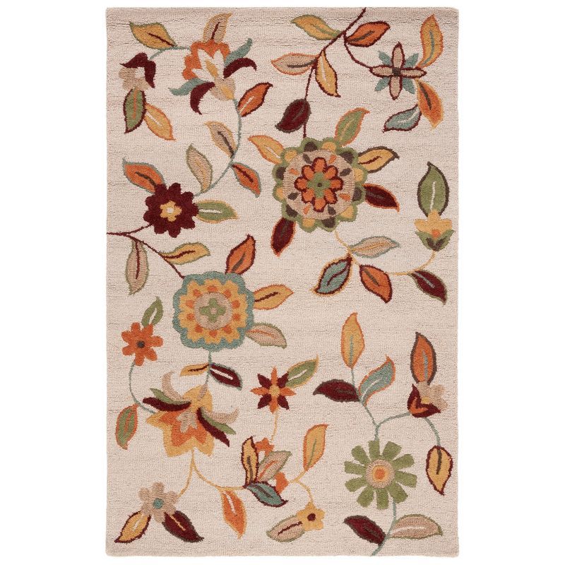 Blossom Beige Multicolor Hand-Knotted Wool Area Rug