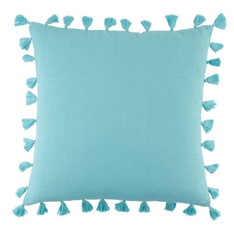 Turquoise Square Tassel Throw Pillow with Poly Filling