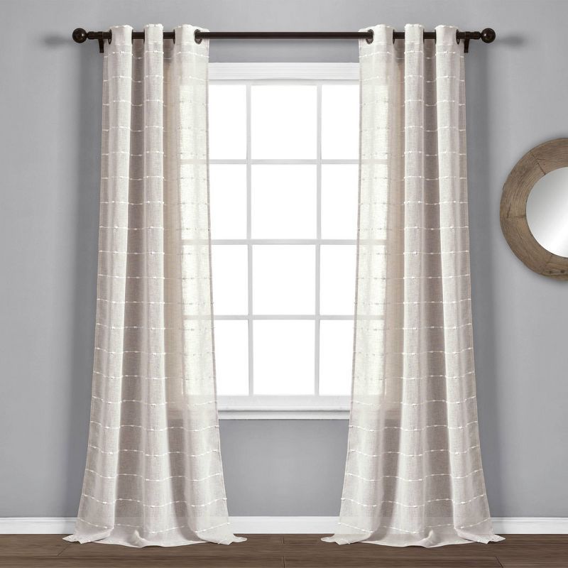 Beige Sheer Polyester Grommet Window Curtain Panels, 38"W x 95"L