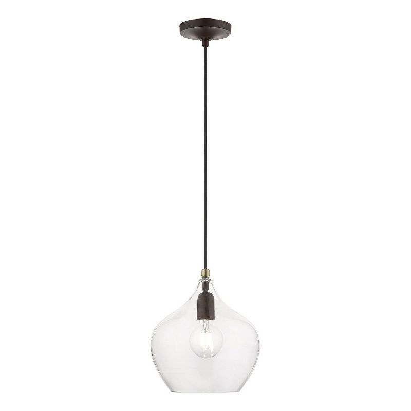 Aldrich Clear Glass Pendant Light with Bronze and Brass Accents