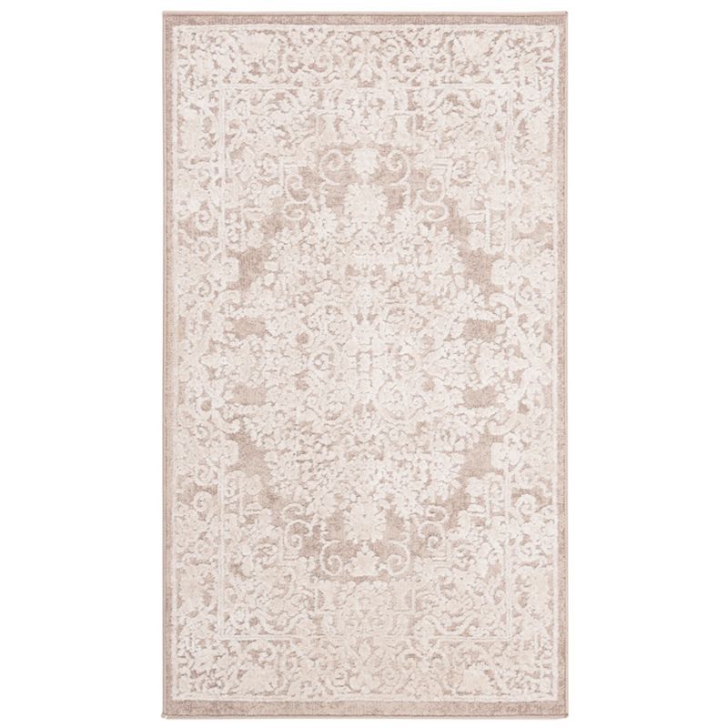 Beige and Cream Floral Synthetic Area Rug 2'3" x 4'