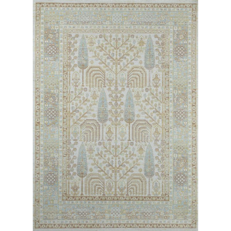 Ivory Rectangular Synthetic Stain-Resistant Rug, 5'3" x 7'3"