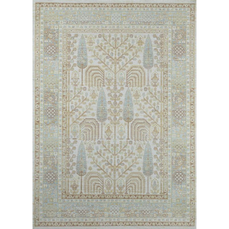 Ivory Rectangular Synthetic Stain-Resistant Rug, 5'3" x 7'3"