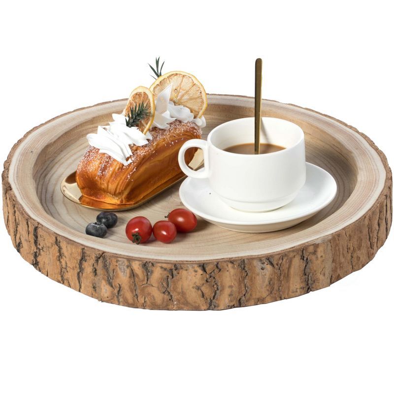 Rustic Round Wood Tree Bark Serving Tray