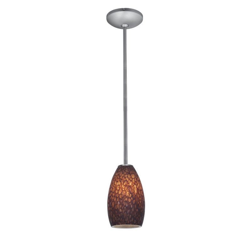 Champagne Brushed Steel and Brown Glass Pendant Light