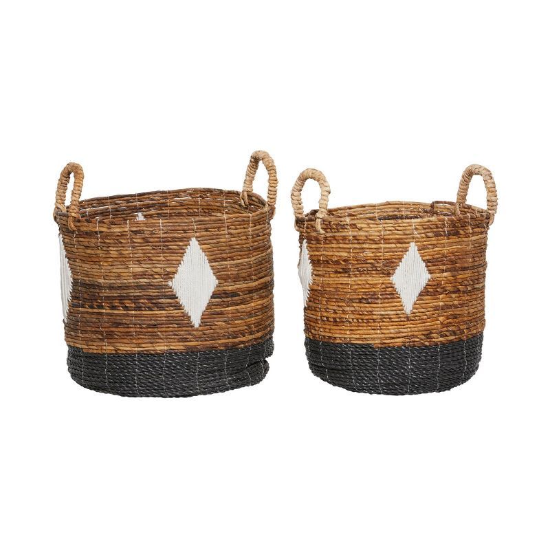 Rustic Brown and Black Banana Leaf Handwoven Storage Baskets - Set of 2