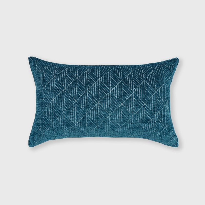 Teal Geometric Chenille Rectangular Pillow with Reversible Design