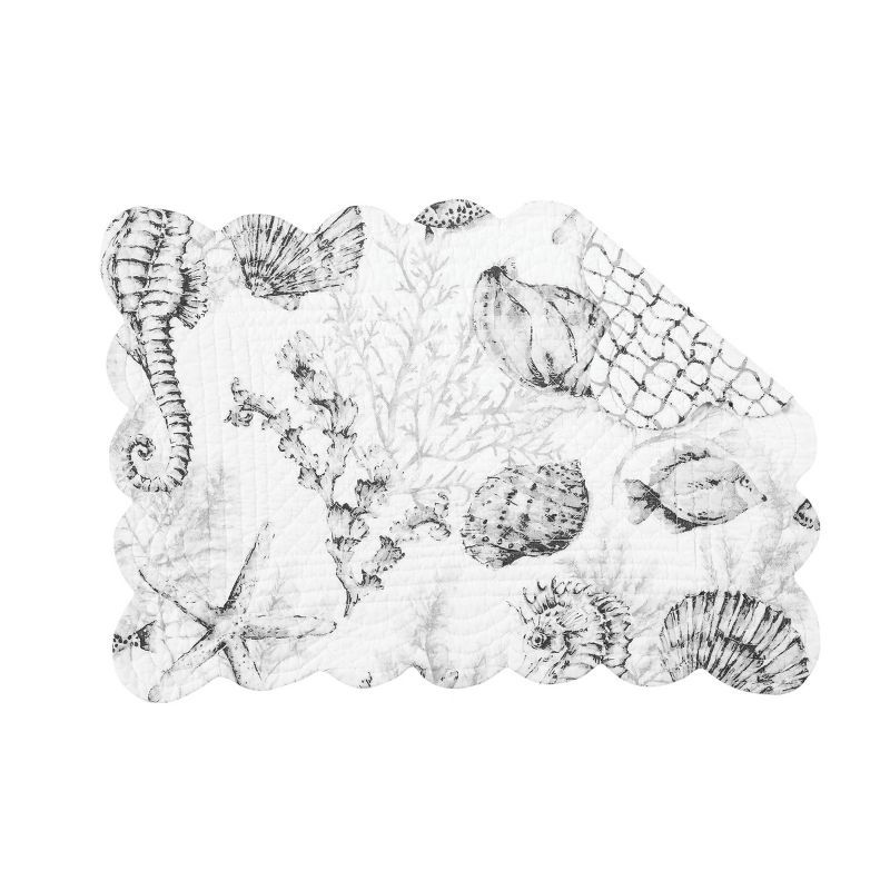 Fenwick Isle Gray Cotton Quilted Scalloped Coastal Placemats, Set of 6