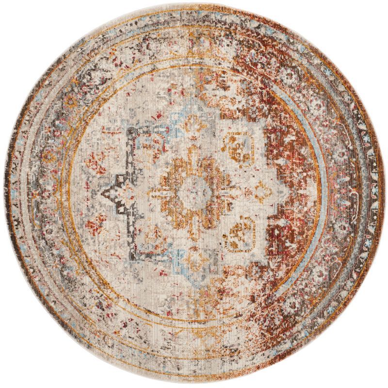 Vintage Persian Cream and Multi Round Synthetic Rug