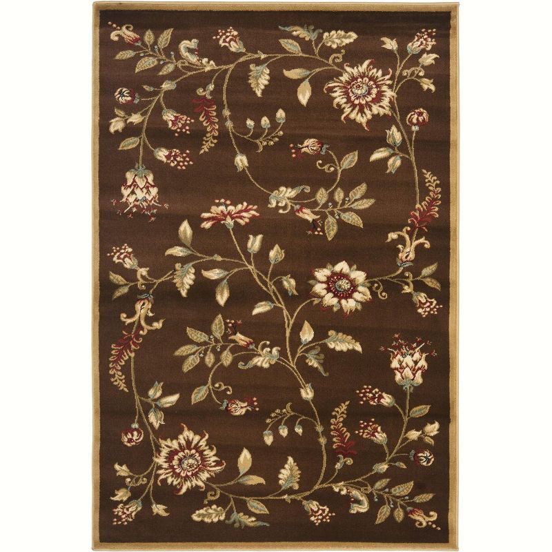 Elegant Floral Charm Hand-Knotted Brown & Multi Synthetic Area Rug
