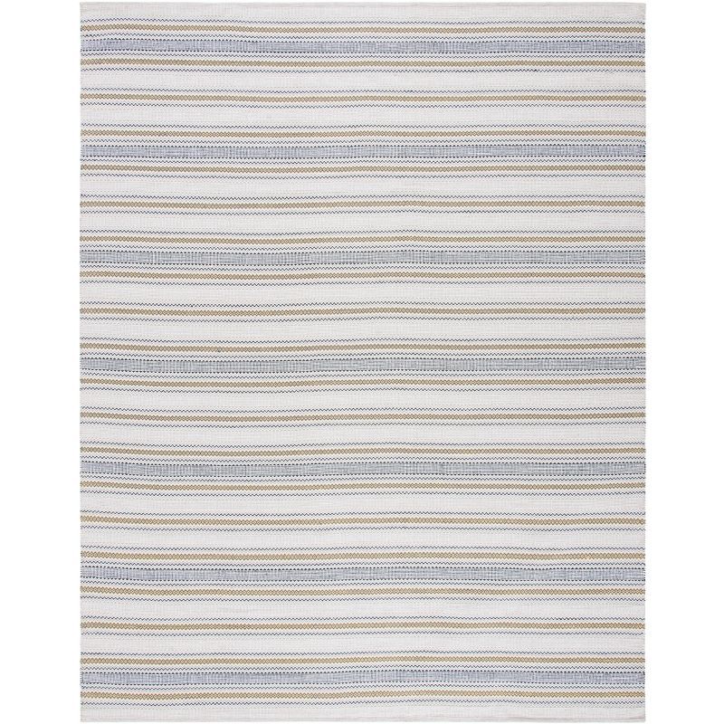 Coastal Breeze Blue and Beige Handwoven Cotton Area Rug, 8' x 10'